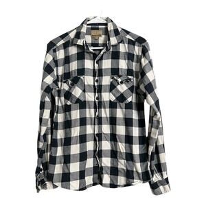 Mens Grunge Flannel Shirt Button Down Distressed Gorpcore Utility Cotton M
